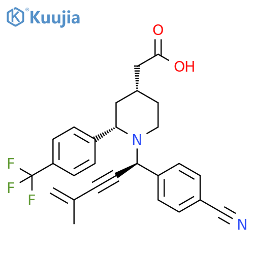 4-Piperidineacetic acid,1-[(1S)-1-(4-cyanophenyl)-4-methyl-4-penten-2-ynyl]-2-[4-(trifluoromethyl)phenyl]-, (2S,4R)- structure