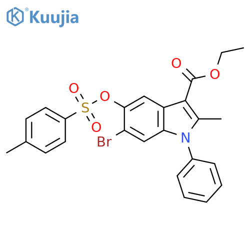 1H-Indole-3-carboxylic acid,6-bromo-2-methyl-5-[[(4-methylphenyl)sulfonyl]oxy]-1-phenyl-, ethyl ester structure