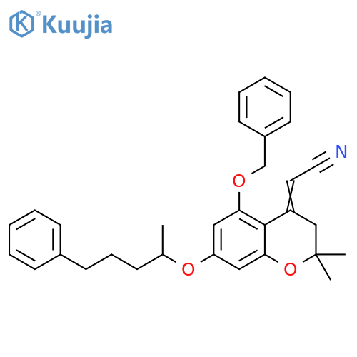 Acetonitrile, 2-[2,3-dihydro-2,2-dimethyl-7-(1-methyl-4-phenylbutoxy)-5-(phenylmethoxy)-4H-1-benzopyran-4-ylidene]- structure