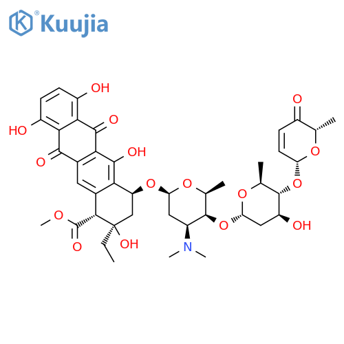 1-Naphthacenecarboxylicacid,2-ethyl-1,2,3,4,6,11-hexahydro-2,5,7,10-tetrahydroxy-6,11-dioxo-4-[[2,3,6-trideoxy-4-O-[2,6-dideoxy-4-O-[(2R,6S)-5,6-dihydro-6-methyl-5-oxo-2H-pyran-2-yl]-a-L-lyxo-hexopyranosyl]-3-(dimethylamino)-a-L-lyxo-hexopyranosyl]oxy]-,methyl ester, (1R,2R,4S)- structure