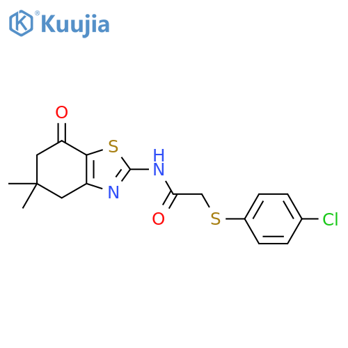 2-(4-chlorophenyl)sulfanyl-N-(5,5-dimethyl-7-oxo-4,5,6,7-tetrahydro-1,3-benzothiazol-2-yl)acetamide structure