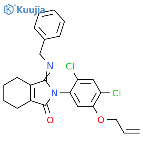 1H-Isoindol-1-one, 2-[2,4-dichloro-5-(2-propen-1-yloxy)phenyl]-2,3,4,5,6,7-hexahydro-3-[(phenylmethyl)imino]- structure