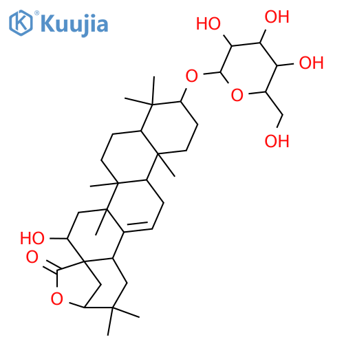 Olean-12-en-28-oic acid, 3-(β-D-glucopyranosyloxy)-16,21-dihydroxy-, γ-lactone, (3β,16α,21β)- structure