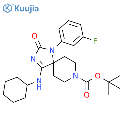 1,3,8-Triazaspiro[4.5]dec-3-ene-8-carboxylic acid,4-(cyclohexylamino)-1-(3-fluorophenyl)-2-oxo-, 1,1-dimethylethyl ester structure