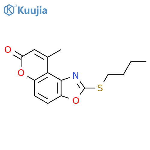 7H-Pyrano[3,2-e]benzoxazol-7-one, 2-(butylthio)-9-methyl- structure
