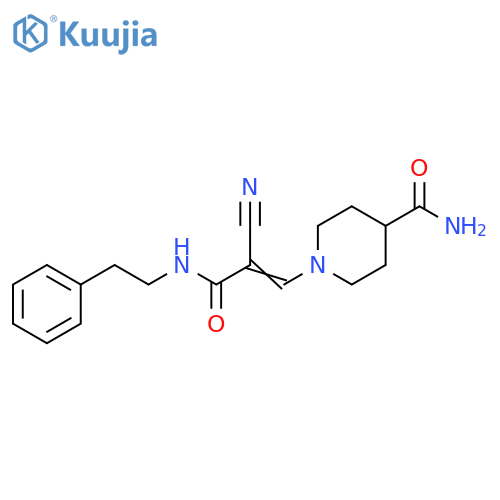 1-[(E)-2-cyano-3-oxo-3-(2-phenylethylamino)prop-1-enyl]piperidine-4-carboxamide structure