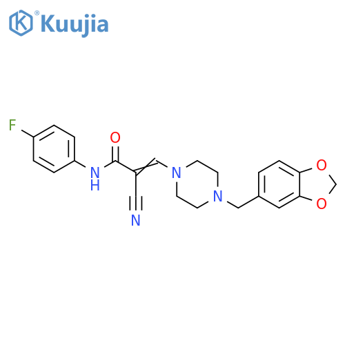 (2E)-3-{4-(2H-1,3-benzodioxol-5-yl)methylpiperazin-1-yl}-2-cyano-N-(4-fluorophenyl)prop-2-enamide structure