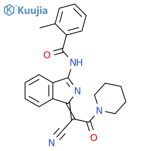 N-(1Z)-1-1-cyano-2-oxo-2-(piperidin-1-yl)ethylidene-1H-isoindol-3-yl-2-methylbenzamide structure