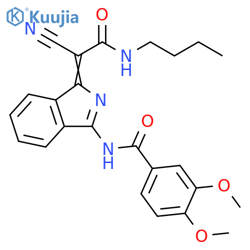N-(1Z)-1-(butylcarbamoyl)(cyano)methylidene-1H-isoindol-3-yl-3,4-dimethoxybenzamide structure