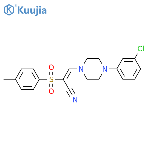 (2E)-3-4-(3-chlorophenyl)piperazin-1-yl-2-(4-methylbenzenesulfonyl)prop-2-enenitrile structure