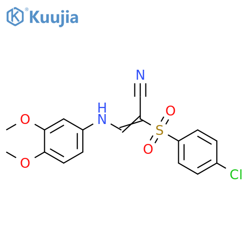 (2Z)-2-(4-chlorobenzenesulfonyl)-3-(3,4-dimethoxyphenyl)aminoprop-2-enenitrile structure