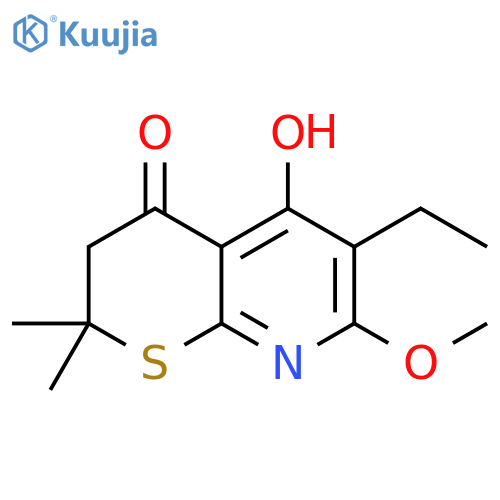 4H-Thiopyrano[2,3-b]pyridin-4-one, 6-ethyl-2,3-dihydro-5-hydroxy-7-methoxy-2,2-dimethyl- structure