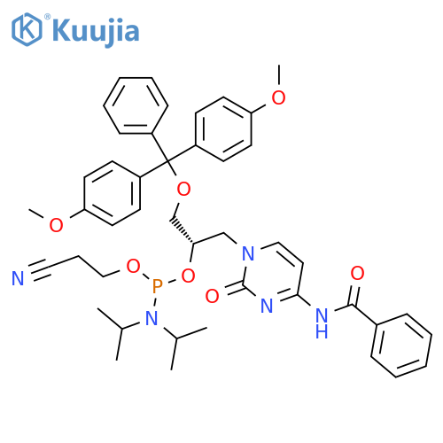 N-[1-[(2S)-3-[bis(4-methoxyphenyl)-phenyl-methoxy]-2-[2-cyanoethoxy-(diisopropylamino)phosphanyl]oxy-propyl]-2-oxo-pyrimidin-4-yl]benzamide structure