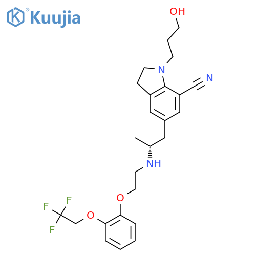 2,3-Dihydro-1-(3-hydroxypropyl)-5-(2R)-2-2-2-(2,2,2-trifluoroethoxy)phenoxyethylaminopropyl-1H-indole-7-carbonitrile structure