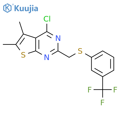 4-chloro-5,6-dimethyl-2-({[3-(trifluoromethyl)phenyl]sulfanyl}methyl)thieno[2,3-d]pyrimidine structure