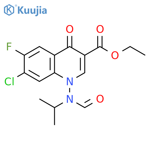 3-Quinolinecarboxylic acid, 7-chloro-6-fluoro-1-[formyl(1-methylethyl)amino]-1,4-dihydro-4-oxo-, ethyl ester structure