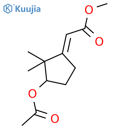 Acetic acid, [3-(acetyloxy)-2,2-dimethylcyclopentylidene]-, methyl ester structure