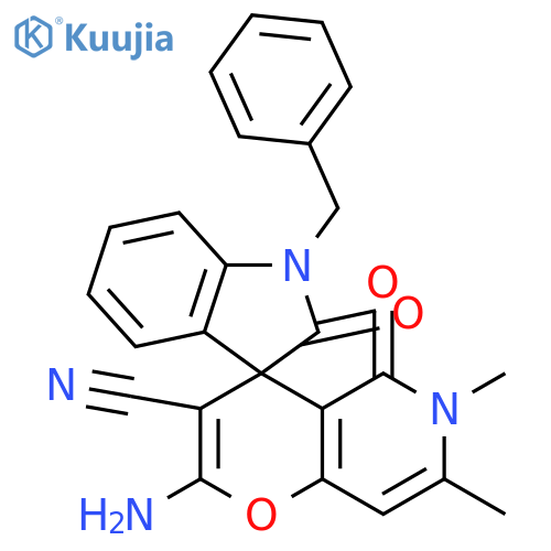 2'-amino-1-benzyl-6',7'-dimethyl-2,5'-dioxo-1,2,5',6'-tetrahydrospiroindole-3,4'-pyrano3,2-cpyridine-3'-carbonitrile structure