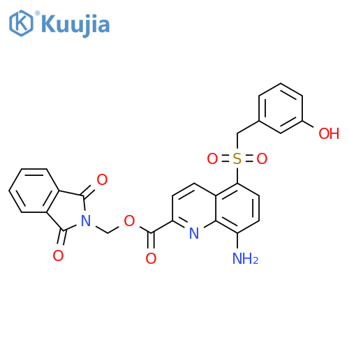 2-Quinolinecarboxylic acid, 8-amino-5-[[(3-hydroxyphenyl)methyl]sulfonyl]-, (1,3-dihydro-1,3-dioxo-2H-isoindol-2-yl)methyl ester structure