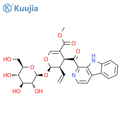 methyl (2R,3R,4S)-4-(9H-beta-carbolin-1-ylcarbonyl)-3-ethenyl-2-(beta-D-glucopyranosyloxy)-3,4-dihydro-2H-pyran-5-carboxylate structure