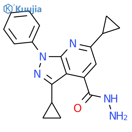 3,6-dicyclopropyl-1-phenyl-1H-pyrazolo3,4-bpyridine-4-carbohydrazide structure