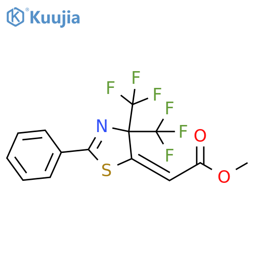 Acetic acid, [2-phenyl-4,4-bis(trifluoromethyl)-5(4H)-thiazolylidene]-,methyl ester, (E)- structure