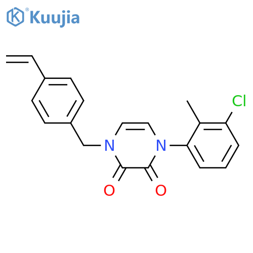 1-(3-chloro-2-methylphenyl)-4-(4-ethenylphenyl)methyl-1,2,3,4-tetrahydropyrazine-2,3-dione structure