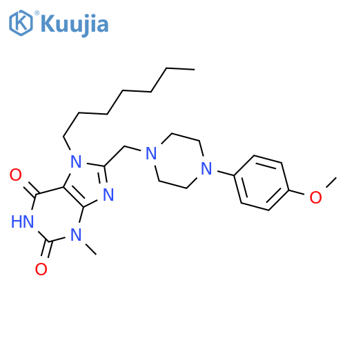 7-heptyl-8-{4-(4-methoxyphenyl)piperazin-1-ylmethyl}-3-methyl-2,3,6,7-tetrahydro-1H-purine-2,6-dione structure