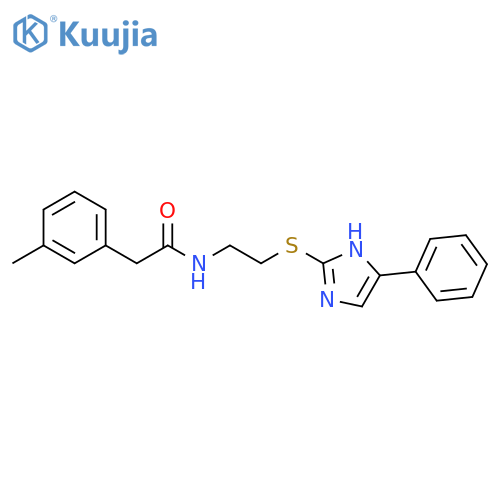 2-(3-methylphenyl)-N-{2-(5-phenyl-1H-imidazol-2-yl)sulfanylethyl}acetamide structure