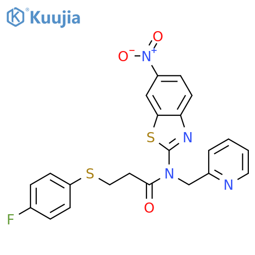 3-(4-fluorophenyl)sulfanyl-N-(6-nitro-1,3-benzothiazol-2-yl)-N-(pyridin-2-yl)methylpropanamide structure