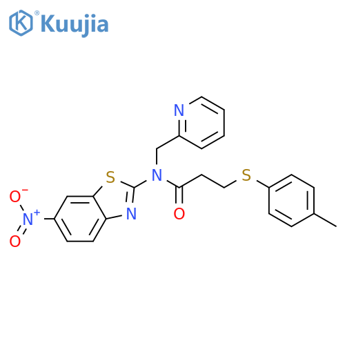 3-(4-methylphenyl)sulfanyl-N-(6-nitro-1,3-benzothiazol-2-yl)-N-(pyridin-2-yl)methylpropanamide structure