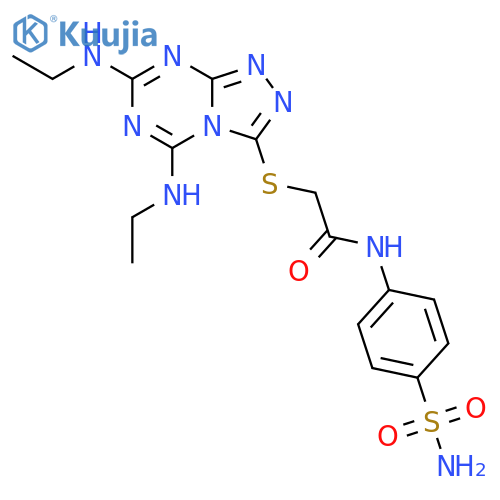 2-{5,7-bis(ethylamino)-1,2,4triazolo4,3-a1,3,5triazin-3-ylsulfanyl}-N-(4-sulfamoylphenyl)acetamide structure