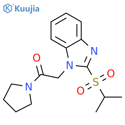 2-2-(propane-2-sulfonyl)-1H-1,3-benzodiazol-1-yl-1-(pyrrolidin-1-yl)ethan-1-one structure