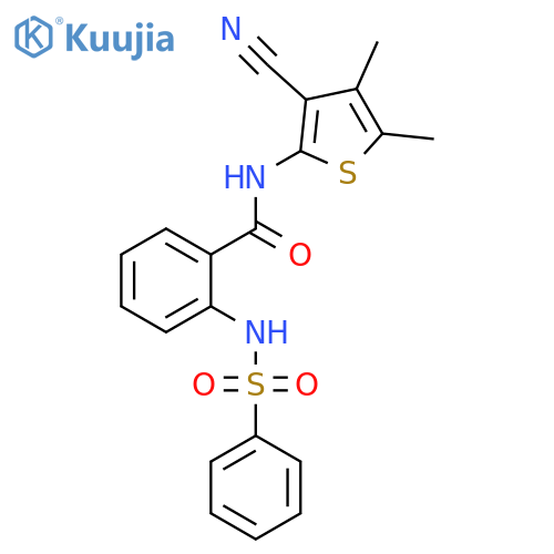 2-benzenesulfonamido-N-(3-cyano-4,5-dimethylthiophen-2-yl)benzamide structure