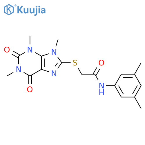 N-(3,5-dimethylphenyl)-2-(1,3,9-trimethyl-2,6-dioxo-2,3,6,9-tetrahydro-1H-purin-8-yl)sulfanylacetamide structure