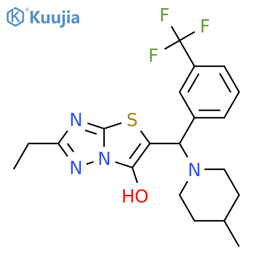 2-ethyl-5-(4-methylpiperidin-1-yl)3-(trifluoromethyl)phenylmethyl-1,2,4triazolo3,2-b1,3thiazol-6-ol structure