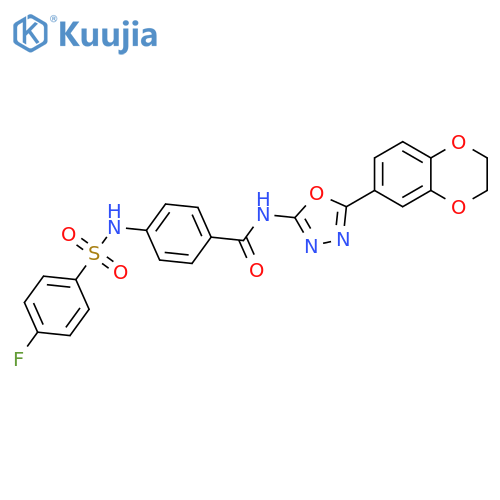 N-5-(2,3-dihydro-1,4-benzodioxin-6-yl)-1,3,4-oxadiazol-2-yl-4-(4-fluorobenzenesulfonamido)benzamide structure