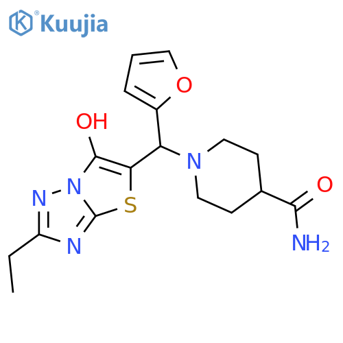1-({2-ethyl-6-hydroxy-1,2,4triazolo3,2-b1,3thiazol-5-yl}(furan-2-yl)methyl)piperidine-4-carboxamide structure