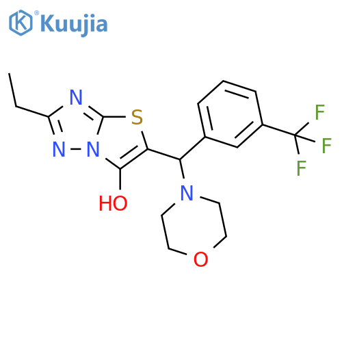2-ethyl-5-(morpholin-4-yl)3-(trifluoromethyl)phenylmethyl-1,2,4triazolo3,2-b1,3thiazol-6-ol structure