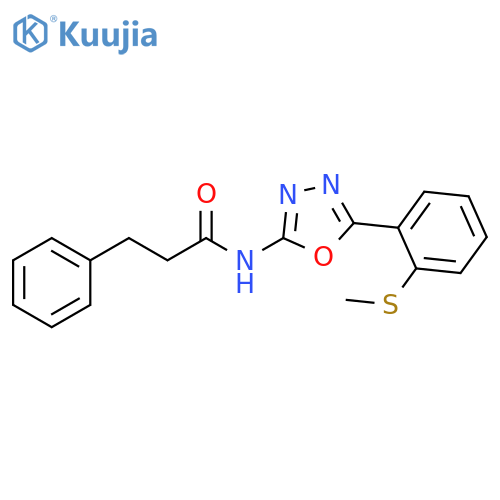 N-{5-2-(methylsulfanyl)phenyl-1,3,4-oxadiazol-2-yl}-3-phenylpropanamide structure