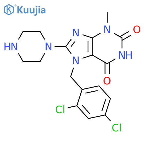 7-(2,4-dichlorophenyl)methyl-3-methyl-8-(piperazin-1-yl)-2,3,6,7-tetrahydro-1H-purine-2,6-dione structure