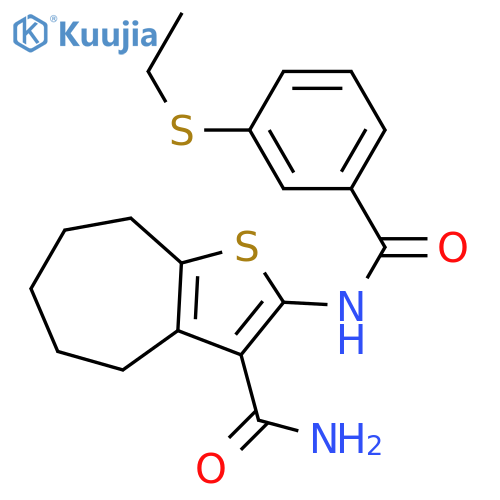 2-3-(ethylsulfanyl)benzamido-4H,5H,6H,7H,8H-cycloheptabthiophene-3-carboxamide structure