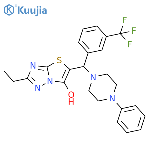 2-ethyl-5-(4-phenylpiperazin-1-yl)3-(trifluoromethyl)phenylmethyl-1,2,4triazolo3,2-b1,3thiazol-6-ol structure