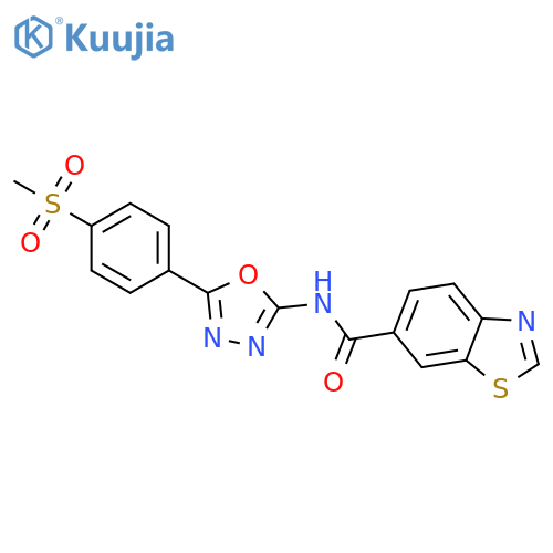N-5-(4-methanesulfonylphenyl)-1,3,4-oxadiazol-2-yl-1,3-benzothiazole-6-carboxamide structure