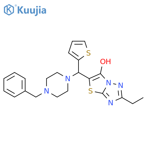 5-(4-benzylpiperazin-1-yl)(thiophen-2-yl)methyl-2-ethyl-1,2,4triazolo3,2-b1,3thiazol-6-ol structure