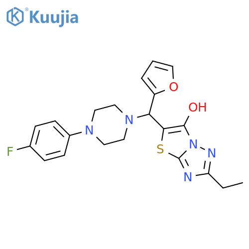2-ethyl-5-{4-(4-fluorophenyl)piperazin-1-yl(furan-2-yl)methyl}-1,2,4triazolo3,2-b1,3thiazol-6-ol structure
