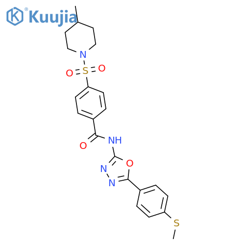 4-(4-methylpiperidin-1-yl)sulfonyl-N-{5-4-(methylsulfanyl)phenyl-1,3,4-oxadiazol-2-yl}benzamide structure