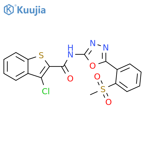 3-chloro-N-[5-(2-methylsulfonylphenyl)-1,3,4-oxadiazol-2-yl]-1-benzothiophene-2-carboxamide structure