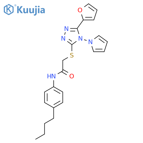 N-(4-butylphenyl)-2-{5-(furan-2-yl)-4-(1H-pyrrol-1-yl)-4H-1,2,4-triazol-3-ylsulfanyl}acetamide structure