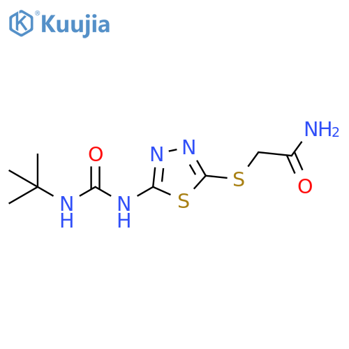 2-({5-(tert-butylcarbamoyl)amino-1,3,4-thiadiazol-2-yl}sulfanyl)acetamide structure